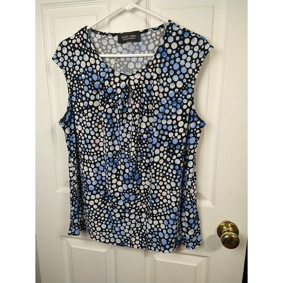 Black Label Evan-Piccone Keyhole Cap Sleeve Polka Dot Keyhole Blouse L - Picture 2 of 8